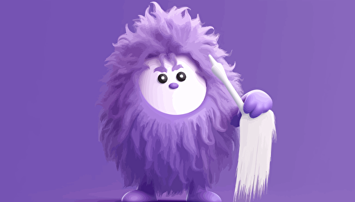 a cute purple yeti holding a paint brush dripping with paint, negative space, in the style of minimal retouching, aluminum, ultra hd, gorpcore, odilon redon, leica i, sparse and simple, light gradient background, simple vector