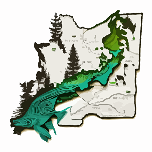 state of Oregon, fish, metolius river, map contours, vector art