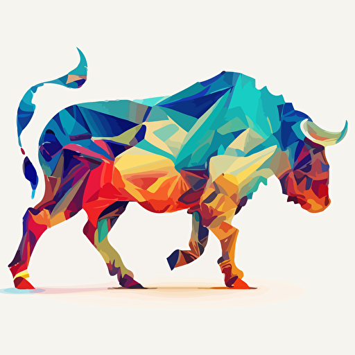 San fermin bull, burning man style, colorfull, vector art, white background