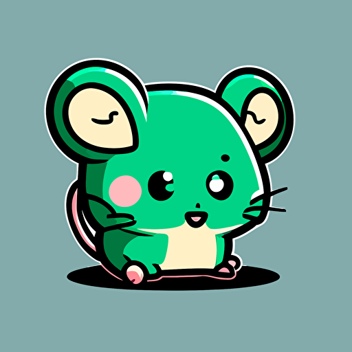 a vector image twitch emote cute mouse, green, looking hyped up, clear, clean design, sweet, emoji