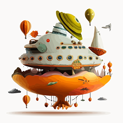 a UFO spaceship, Vector, Halloween colored, white background, classic style ufo ship, Pizar