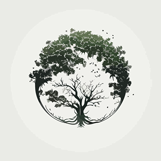circular logo, tree, vector, simple, modern, minimalist, white space, white background