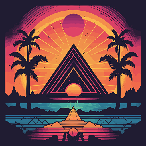 retro sunset vector design, using neon colors, fraternity theme