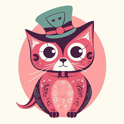 a pink vector art love cat in the same style as the duolingo owl with a thin mustache and a beret