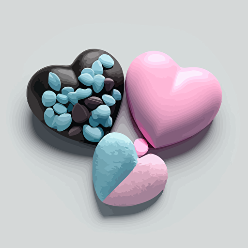 candy coated, a pink heart, a baby blue heart and a chrcoal heart, fancy, vector