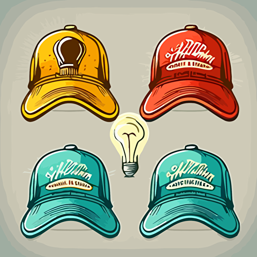 logo, variations, lightbulb, trucker hat, flat, vector