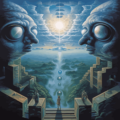 An image of a dream that is like an illusion of infinitesimal parallel displacement at the vector of a variant space contracting into a tensor of a divergent observation of the veil of maya and tranquility of positive virtue