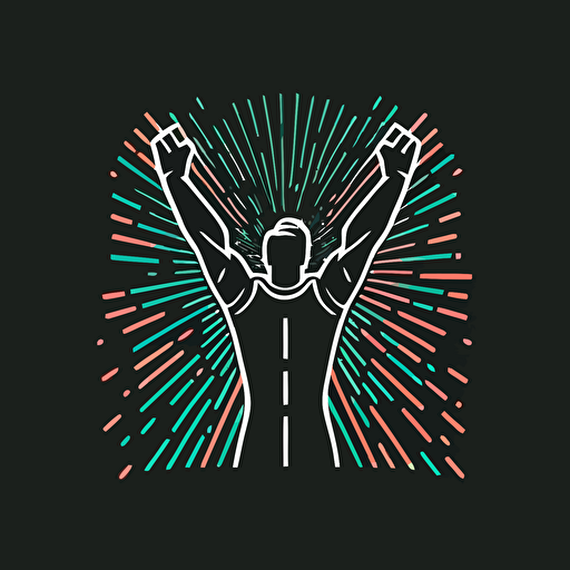 minimal line logo of a person raised his hands up as a winner, vector