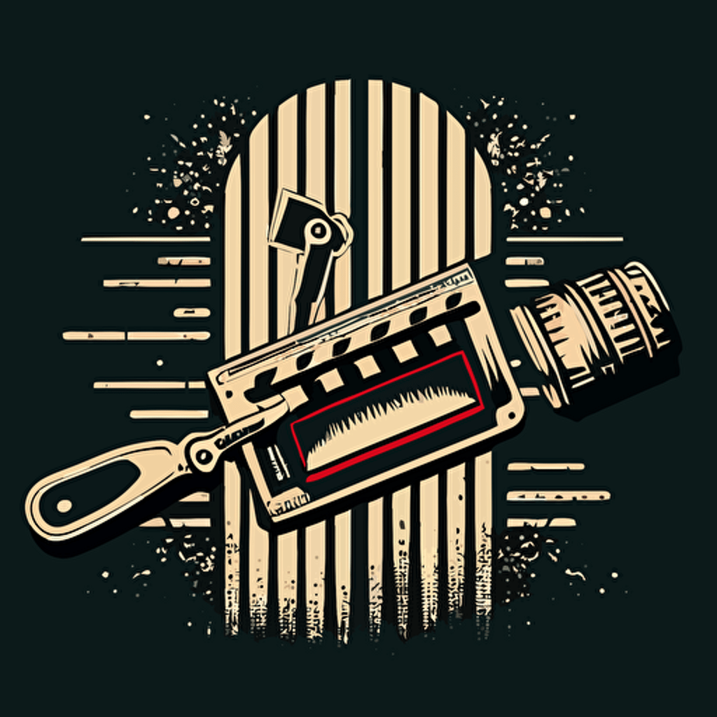 A logo mixing a film strip and a screwdriver, vector style