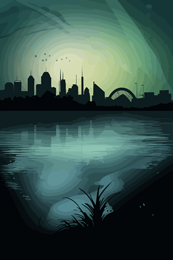 sydney skyline, vector art, wistful,