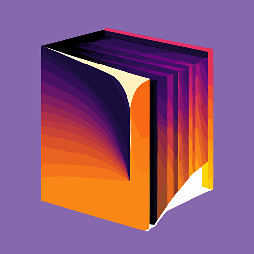 flat vector logo of square turning into book, #32594A purple orange gradient, simple minimal, by Ivan Chermayeff