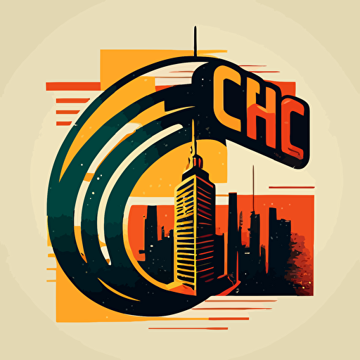 modern, flat, vector logo of a radio station, antenna, skyline, letter c