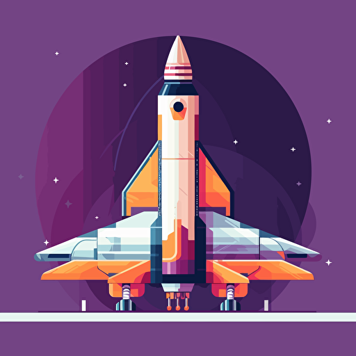 spaceship preparing for launch, 2D, vector, flat art, fedex purple and orange