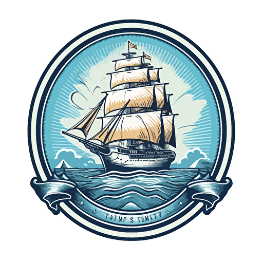 vector gymsport-logo 16:9 format , columbian style, a ship and a lighthouse