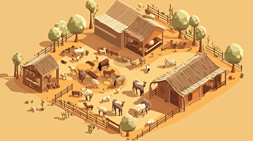 minimal vector illustration of african farm. Isometric perspective.