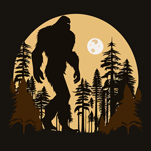 bigfoot with the moon behind him, vector logo, vector art, emblem, simple cartoon, 2d
