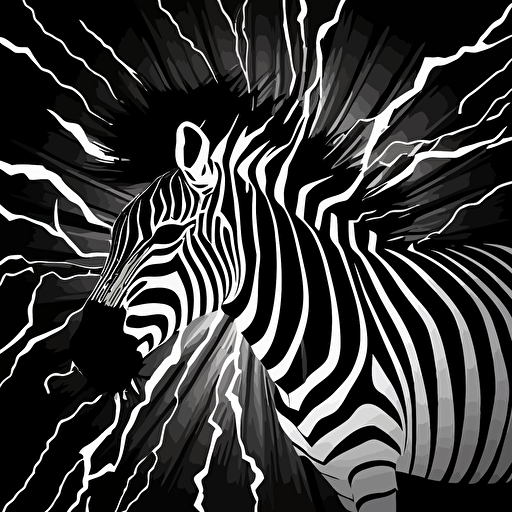 black and white zebra striped lightening patern, ar 3:2, vector art