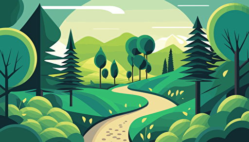 simple background of a green forest with a trail leading to a city vector art adobe illustrator minimalist