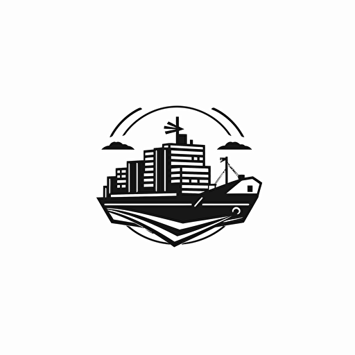 a vector design logo in black and white minimalist style with ship and container shape