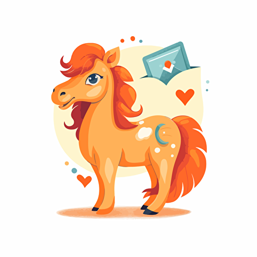 cute horse with letter in an envelope, simple vector flat illustration, white background