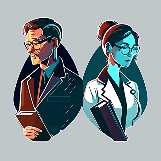 academic researcher male and female in simplified minimalist modern stylized vector illustration