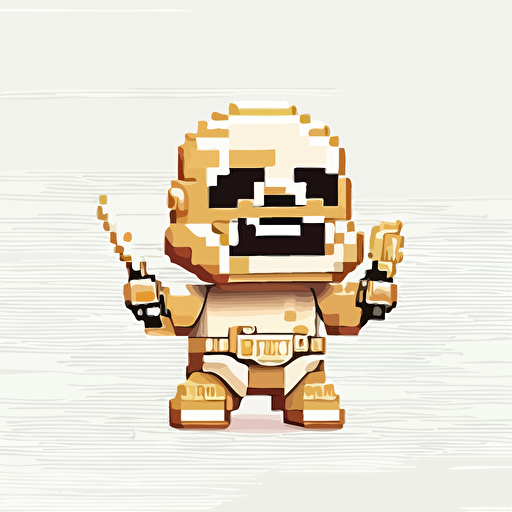 Pixelated baby golden stormtrooper, lofi, goofy looking, smiling, white background, vector art , pixar style
