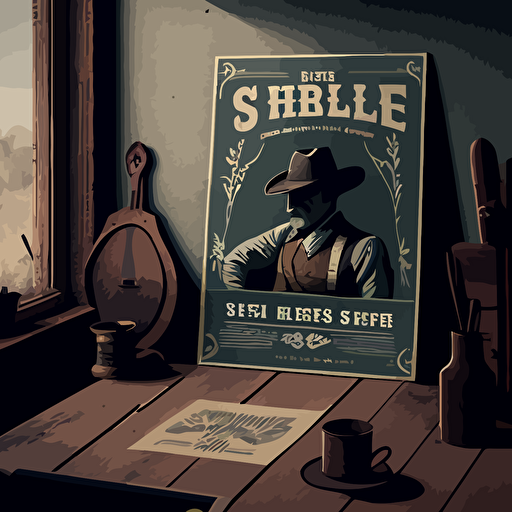 affiche, publicité, bureau shérif, western, style 1800, flat, vectorized