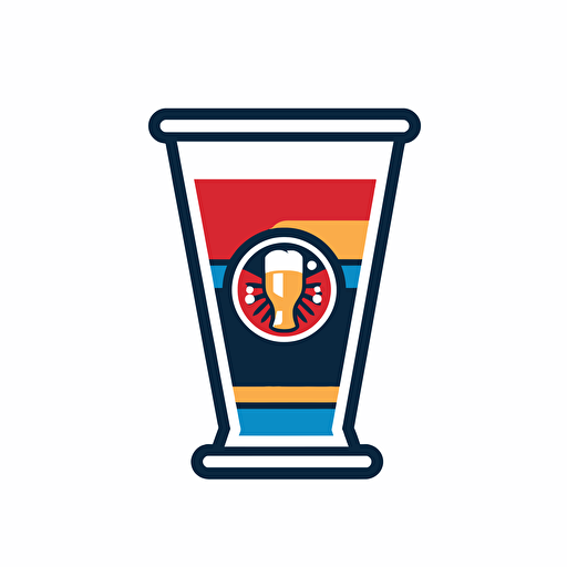 beerpong logo club, glass of beer in background, red and blue stripes, Lindon Leader, white background, vector, vector art, minimalist