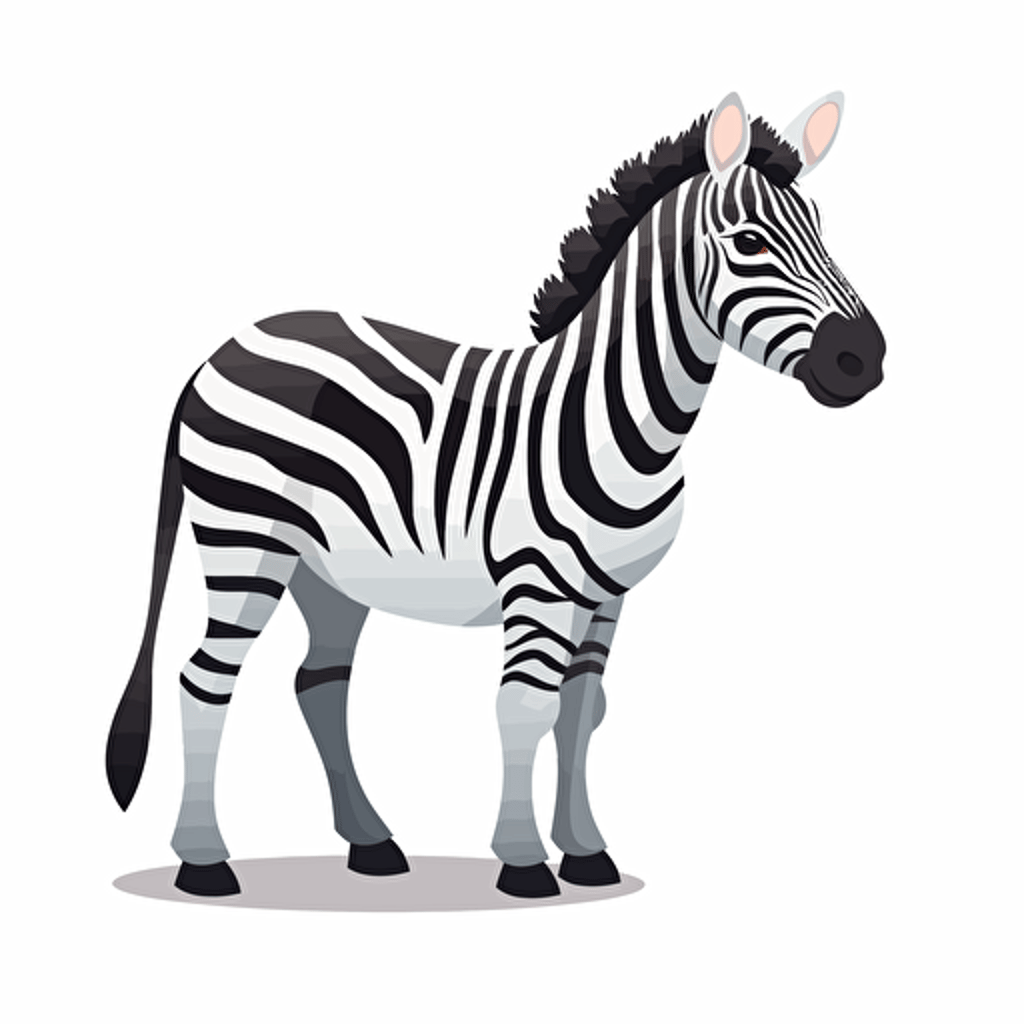 zebra, cartoon style, 2d clipart vector, creative and imaginative, hd, white background