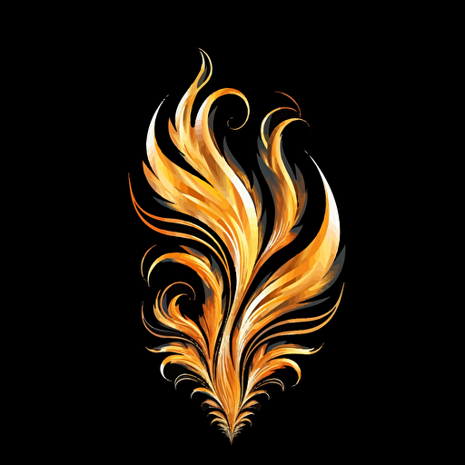 a flame, vector art, gold and white color, black background