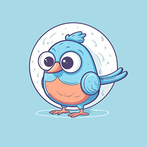 A blue bird holding a magnifying glass. Vector minimalist doodle