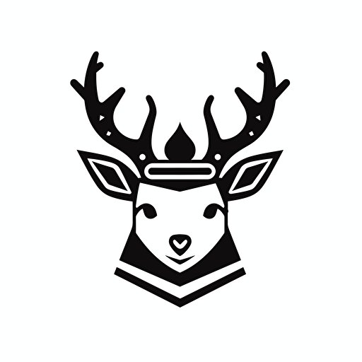 Deer, Crown, icon, simple, logo technique, comic vector illustration style, flat design, minimalist icon, flat, adobe illustrator, black and white, white background
