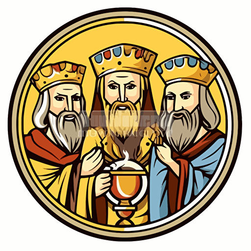 sports team logo emblem of three kings drinking large beers. Simple modern style 2d. Low-detail vector style.