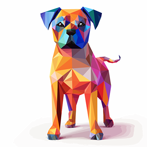 colorfull origami boxer dog, vector art, white background