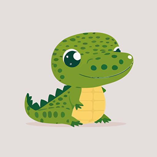 baby alligator, white background, flat color vector art