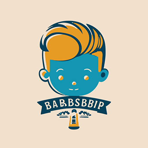 barbershop logo with a kid head, simple, minimalist, vector, flat design