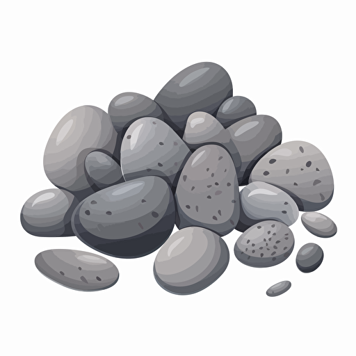 vector art illustration of a grey pebble stones for a kids book, white background,