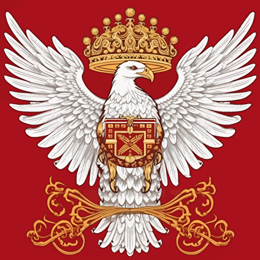 detailed vector image of white eagle with a golden crown and tallons with no extra emblems on red background