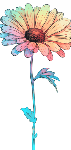 2d colorful single daisy black outline transparent background vector