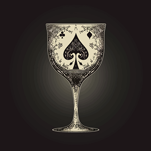 minimal vectorial artwork, chalice shaped in an ace of spades, poker card design, minimal, vectorial art, black and white, regal and decisive atmosphere, wine related