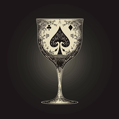 minimal vectorial artwork, chalice shaped in an ace of spades, poker card design, minimal, vectorial art, black and white, regal and decisive atmosphere, wine related