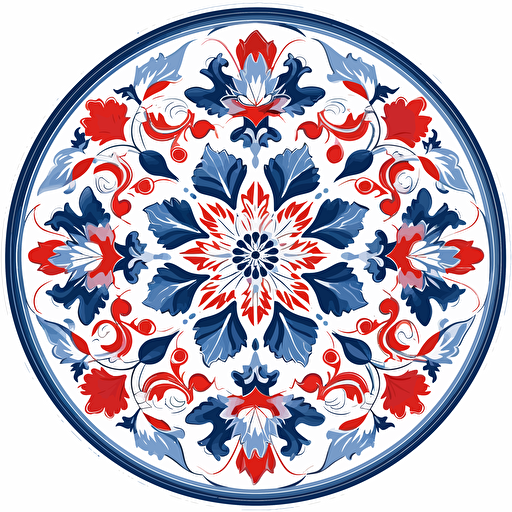 ottoman tile vector drawing , circle illustrated, red blue white color with white background v5.1