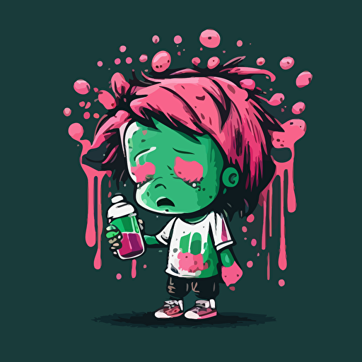 vector,splashy,pink,green,face,kid,holding pills bottles in hands,depressed,sad,crying