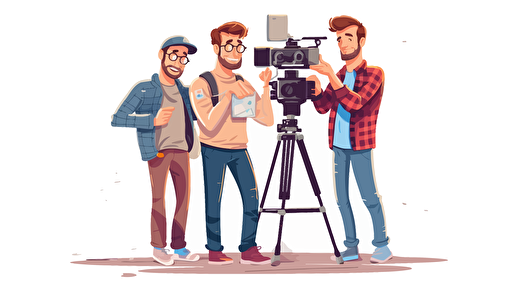 three guys making a movie. vector style over white.
