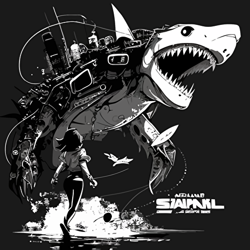 anime shark robot space vectorized monochome Lasers Ghost in the Shell
