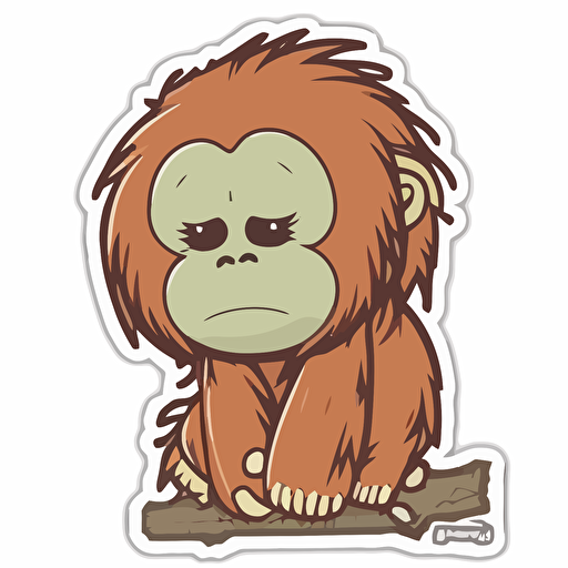 Orangutan, Sticker, Cute, Kawaii, Pastel, Digital Art, Contour, Vector, White Background, Detailed