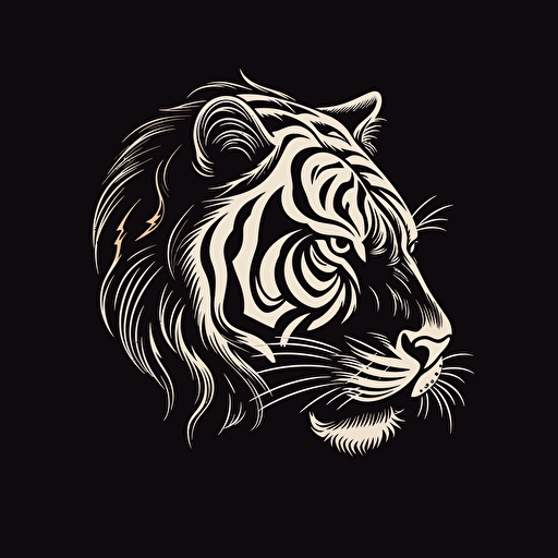 left profile of tiger, scary logo, artistic, vector, black outline