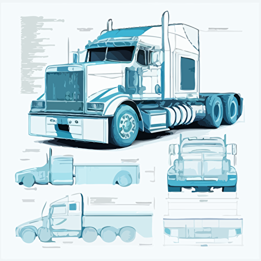 2d truck blueprint, vector, white background