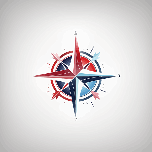 Design of professional logo featuring a celestial navigation in stainless steel a white background. Include curves as an additional design element. vector style . Blue white and red