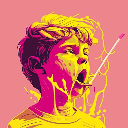 pink,yellow,vector,fantasy,face,young boy licking a needle